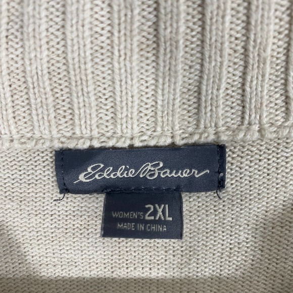 Eddie Bauer Sweater Womens 2XL Tan Henley Button Mock Neck Long Sleeve Knit - Picture 5 of 8